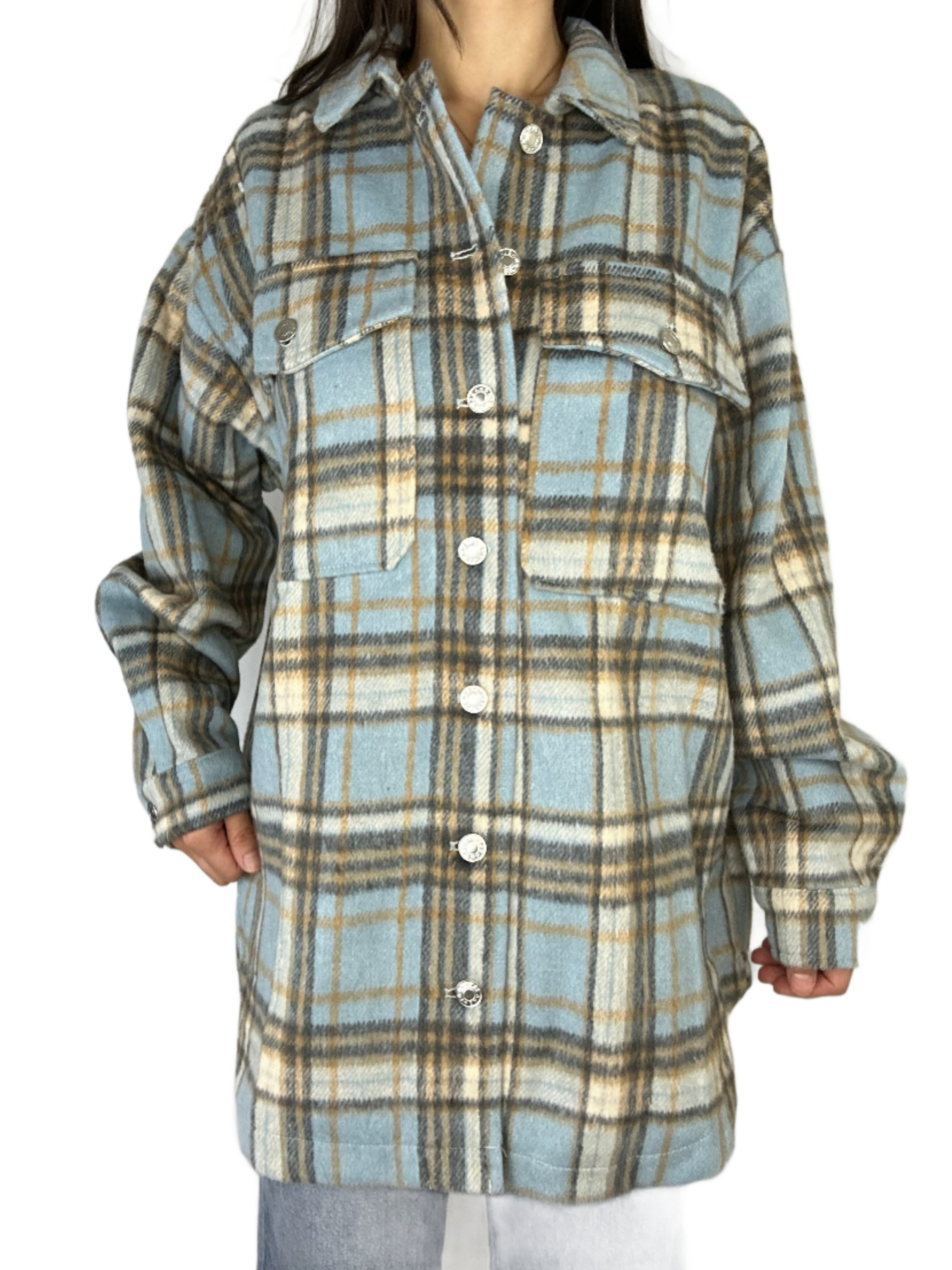 Plaid Brushed Wool Shacket - Alletse