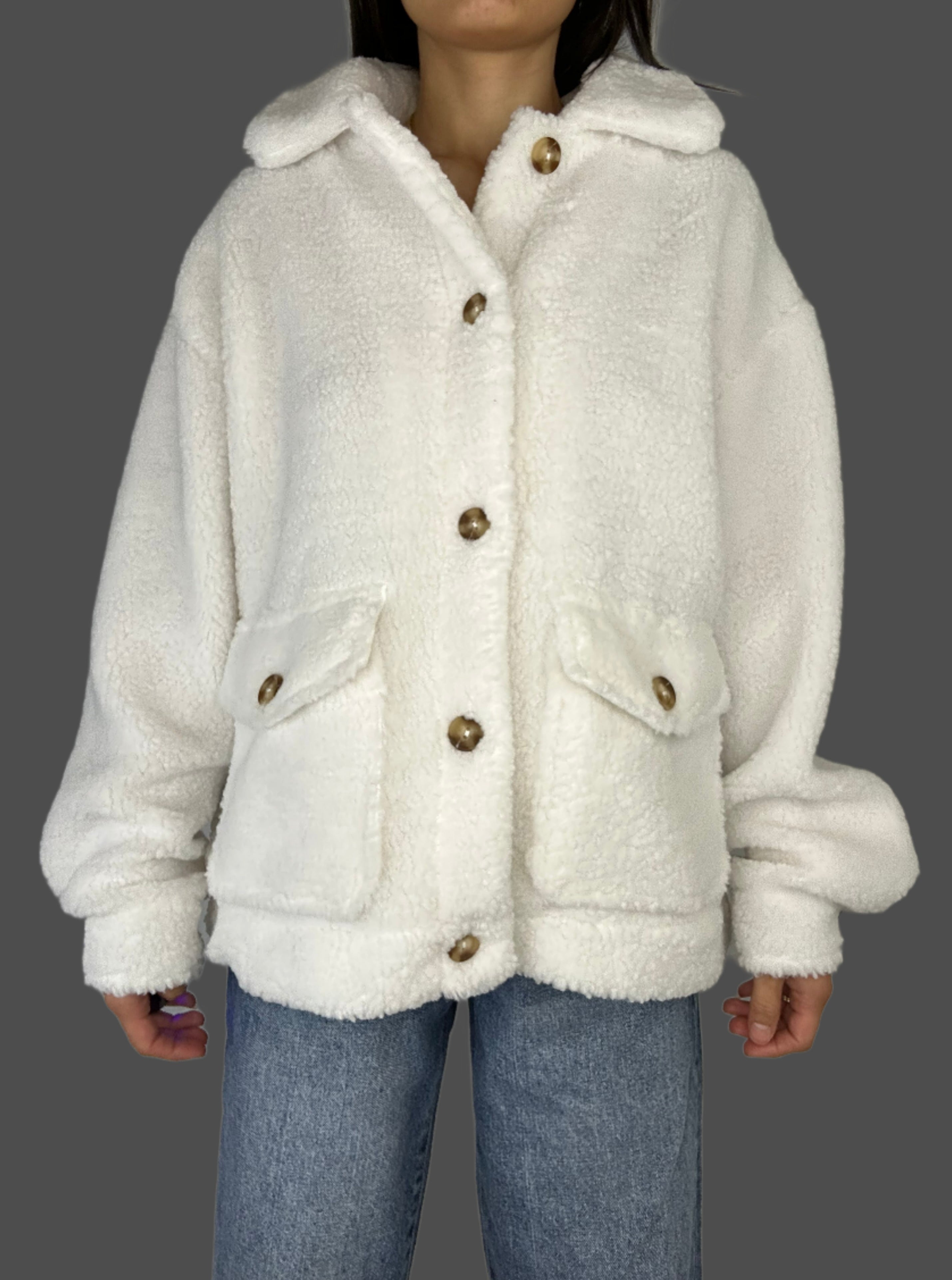 Oversized Faux Sherpa Shacket - Alletse