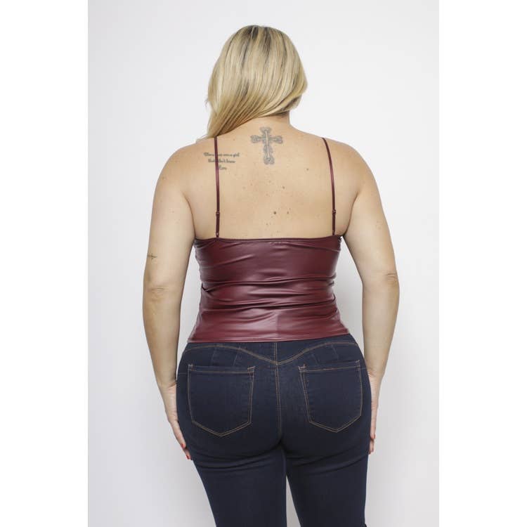 Faux Leather V-Neck Tank Top - Plus Size - Alletse