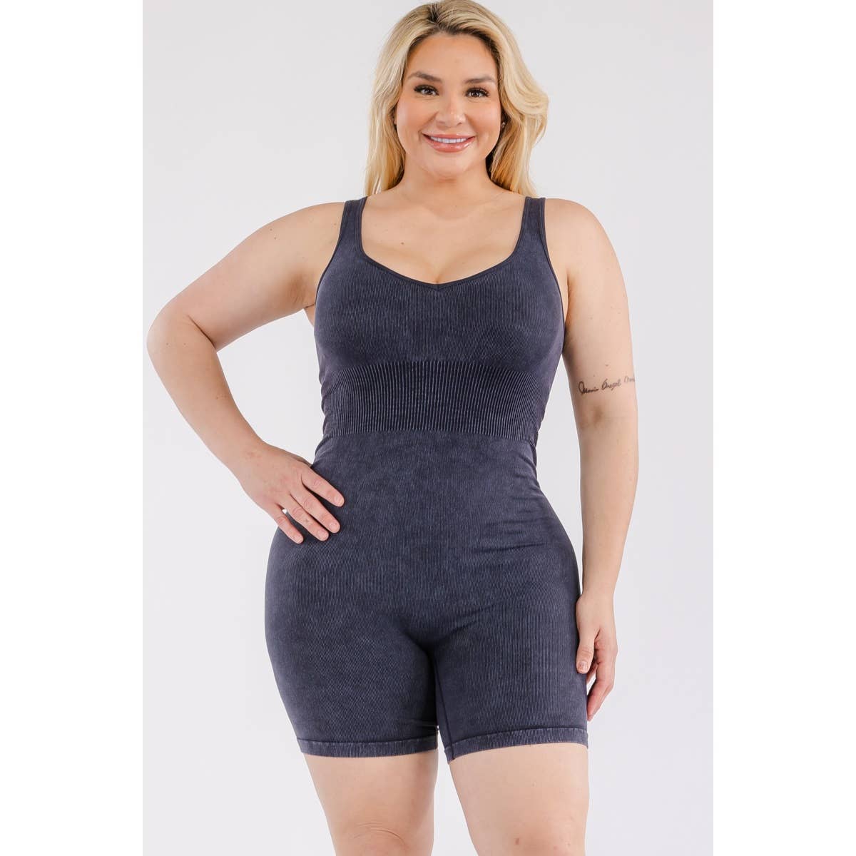 Seamless Crisscross Tank Romper - Plus Size - Alletse