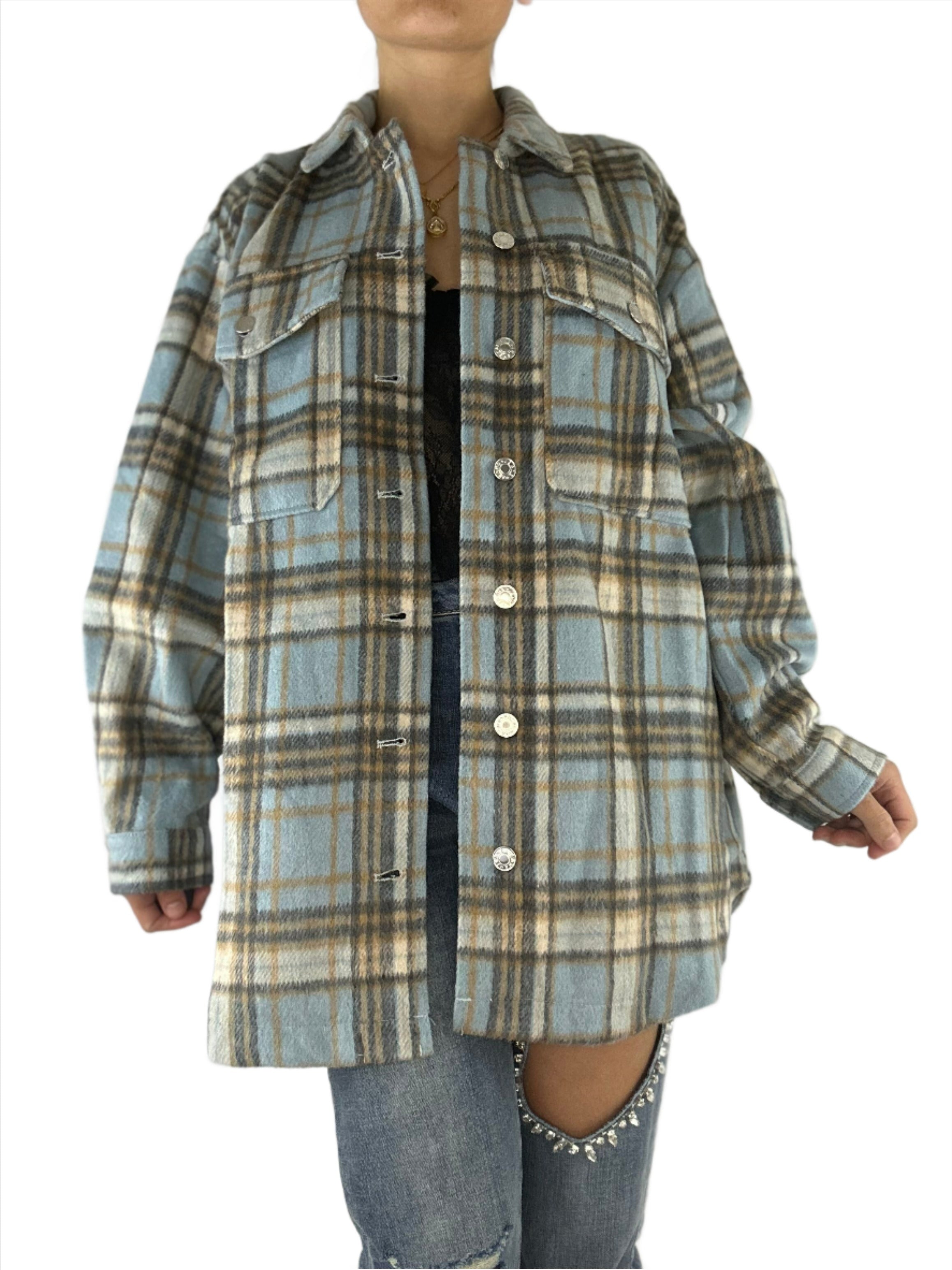 Plaid Brushed Wool Shacket - Alletse