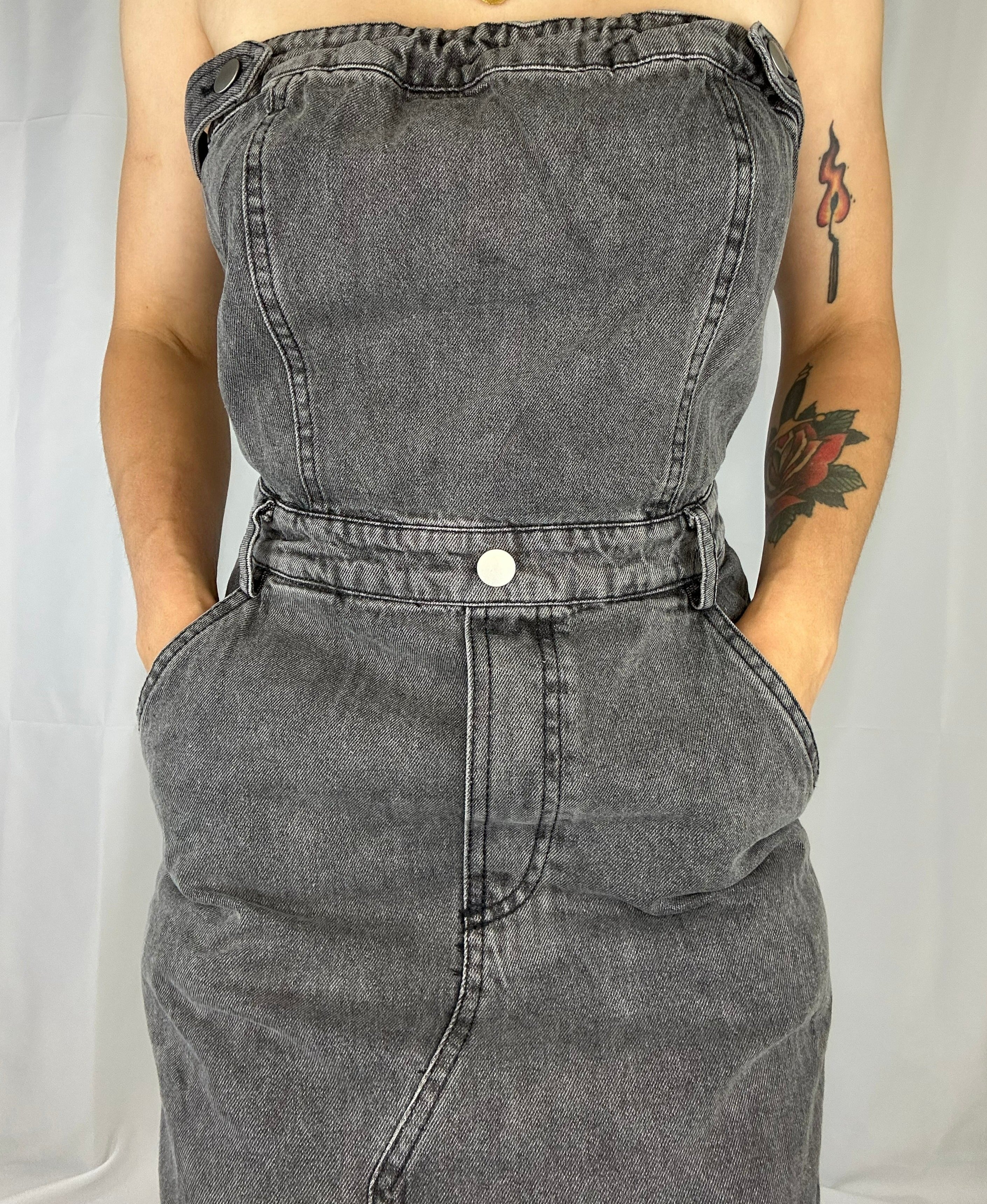 Front Slit Denim Maxi Dress - Alletse