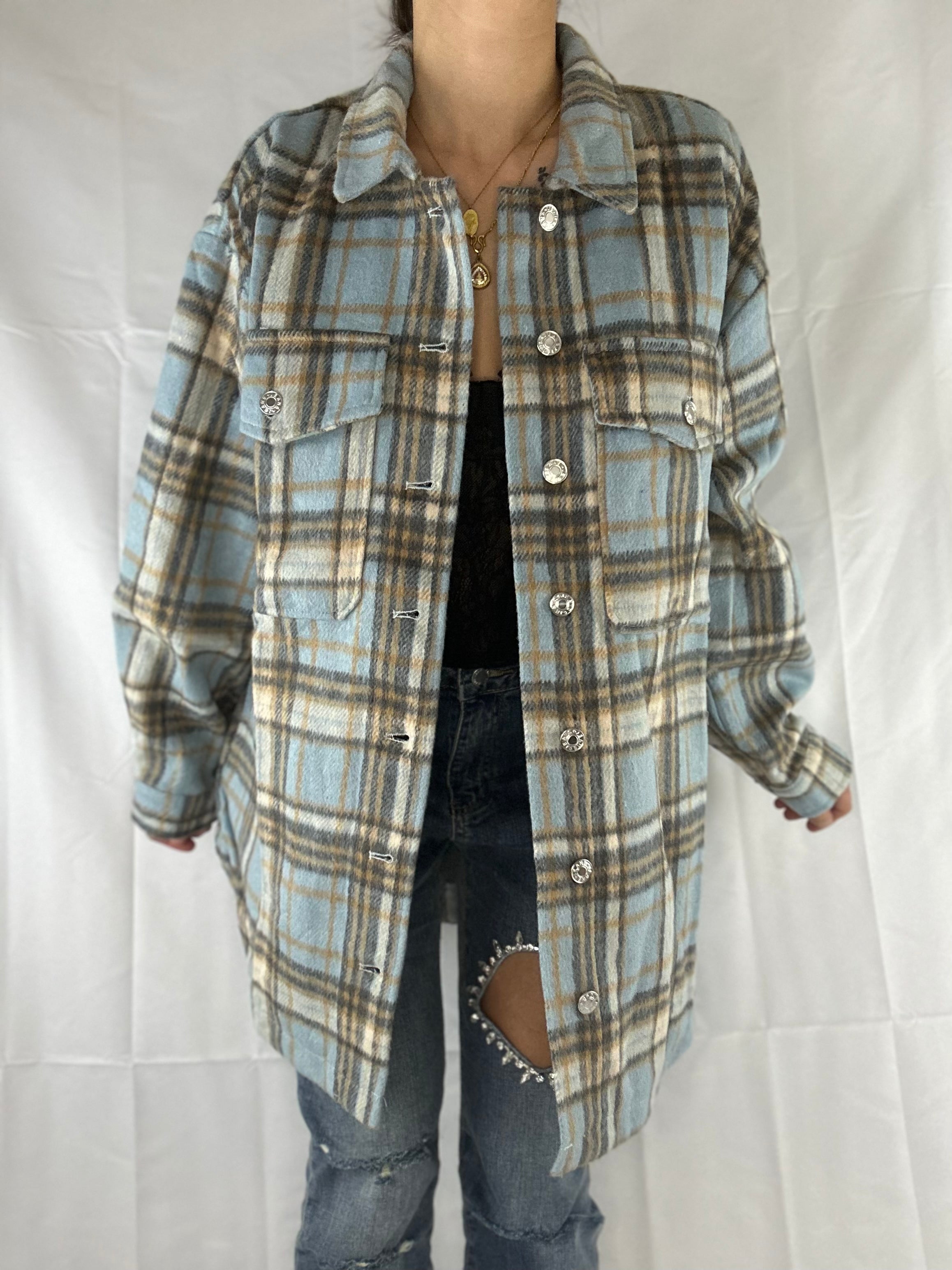 Plaid Brushed Wool Shacket - Alletse