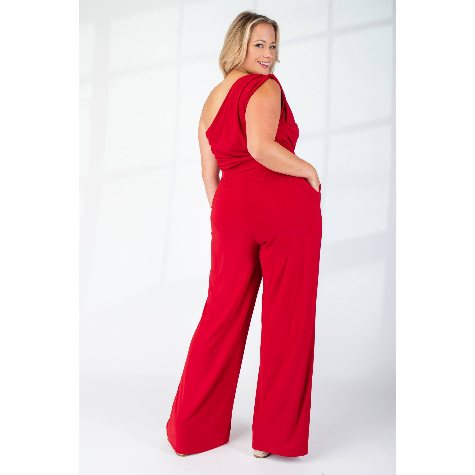 Asymmetrical Knit Jumpsuit - Plus Size - Alletse