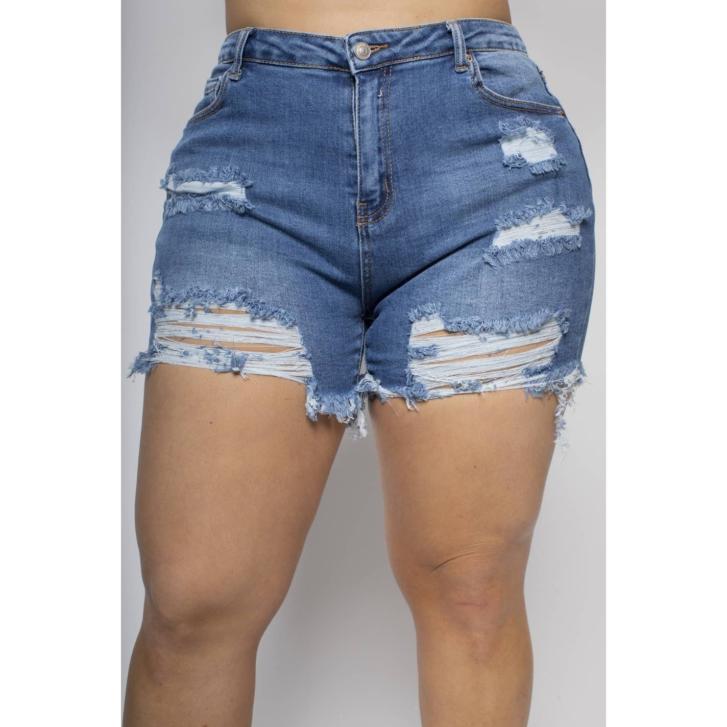 Distressed Denim Mom Shorts - Plus Size - Alletse