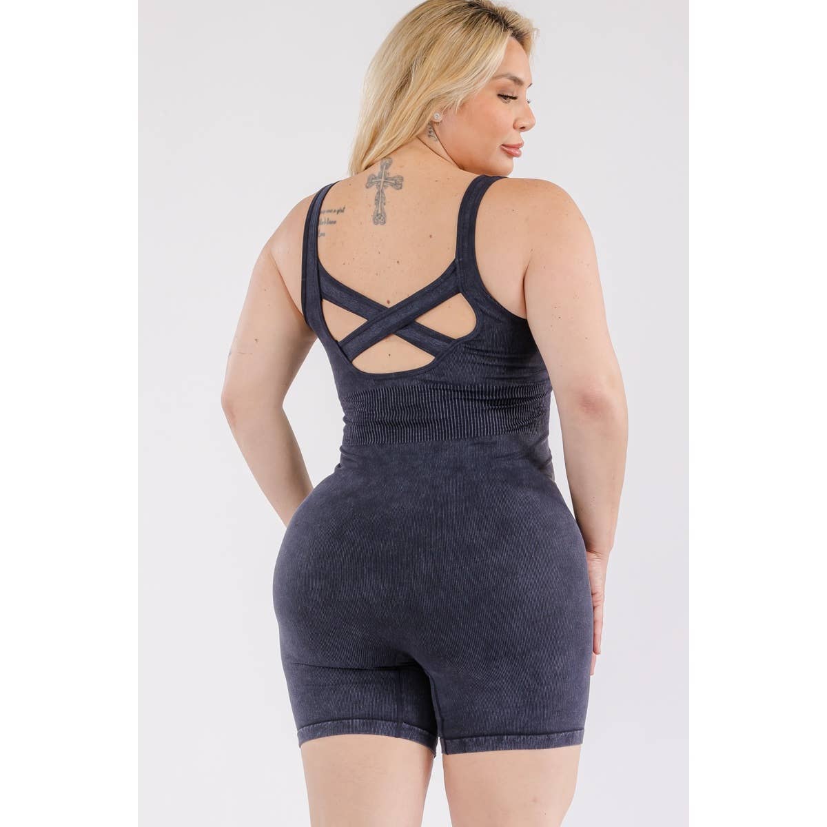 Seamless Crisscross Tank Romper - Plus Size - Alletse