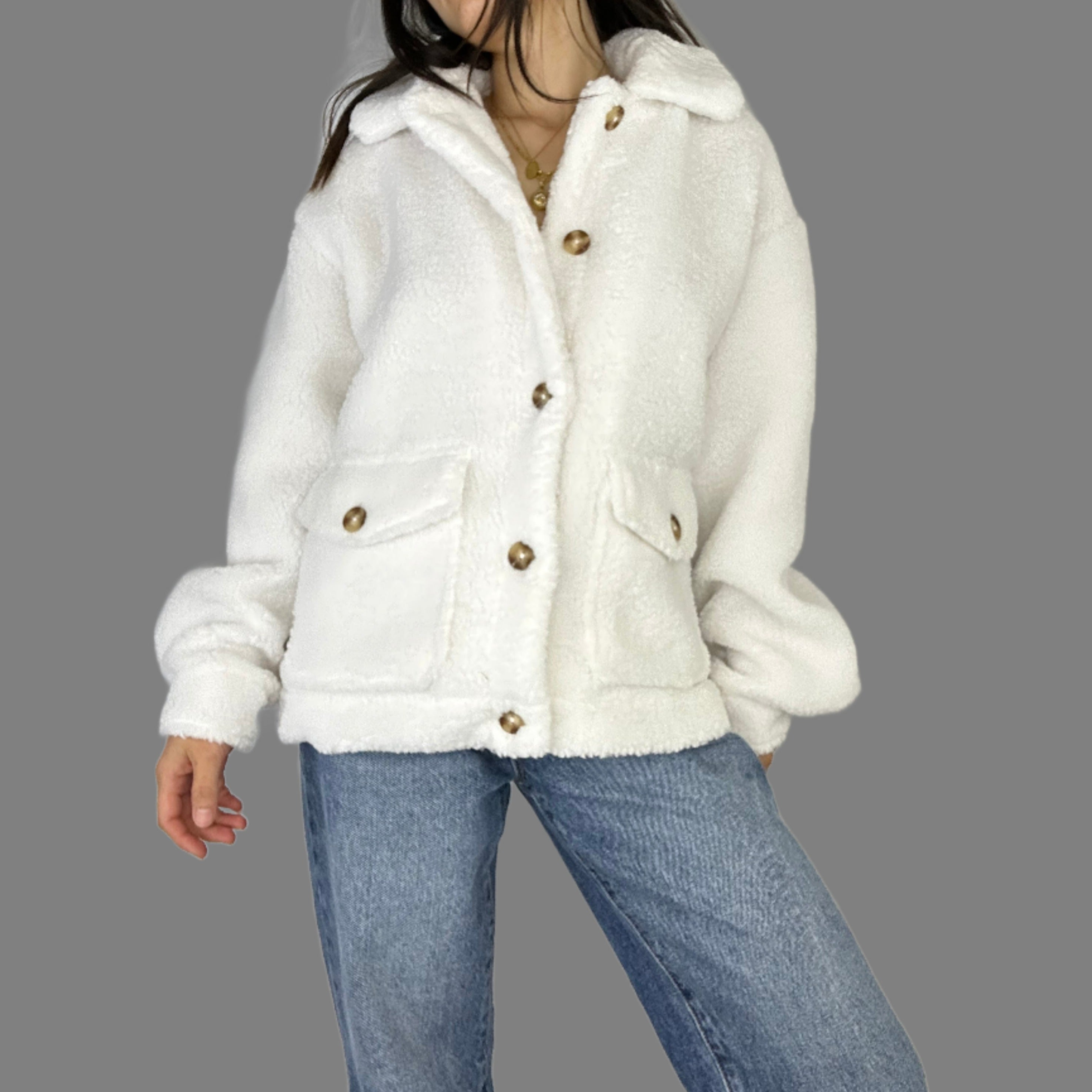 Oversized Faux Sherpa Shacket - Alletse