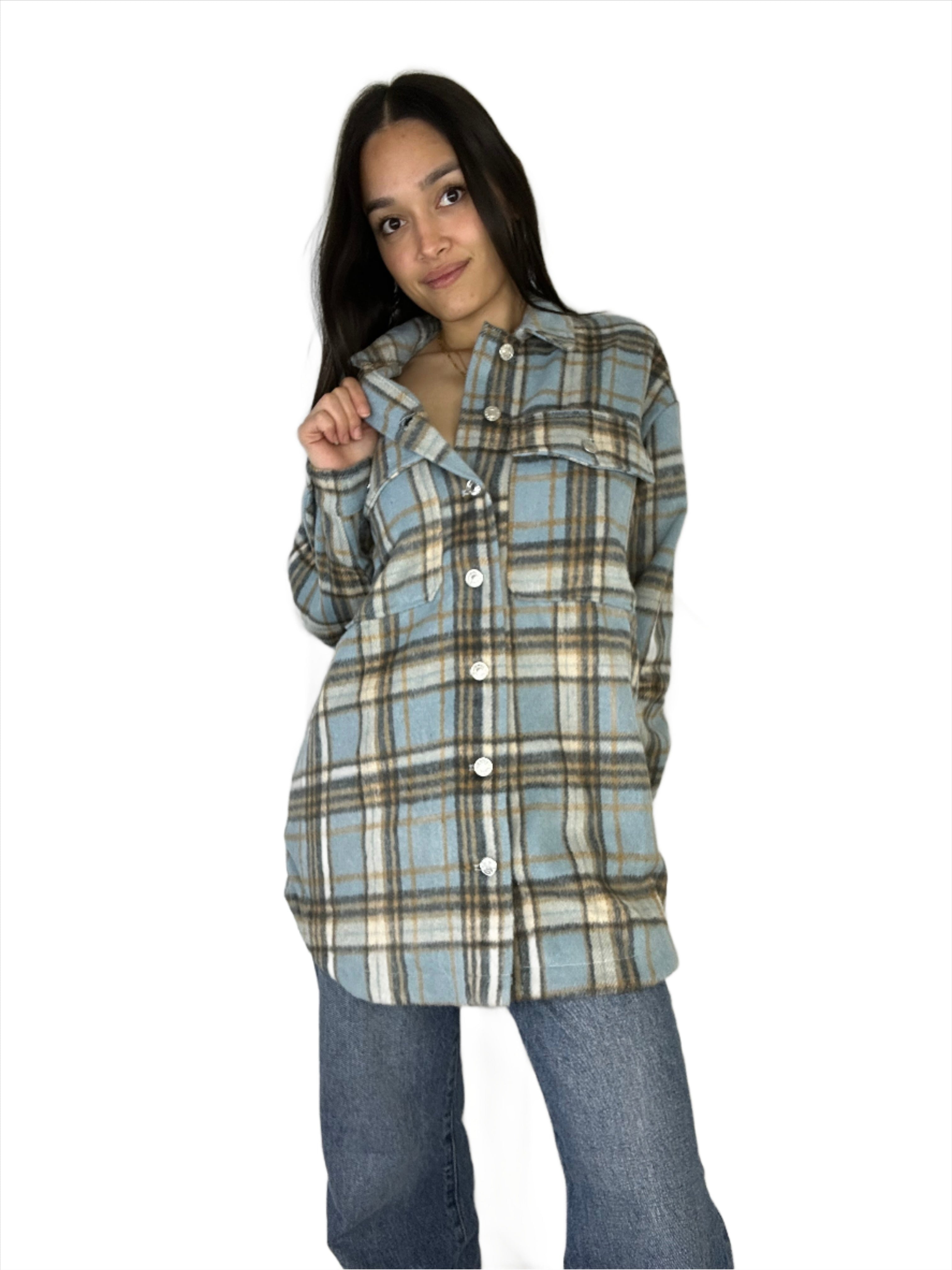 Plaid Brushed Wool Shacket - Alletse