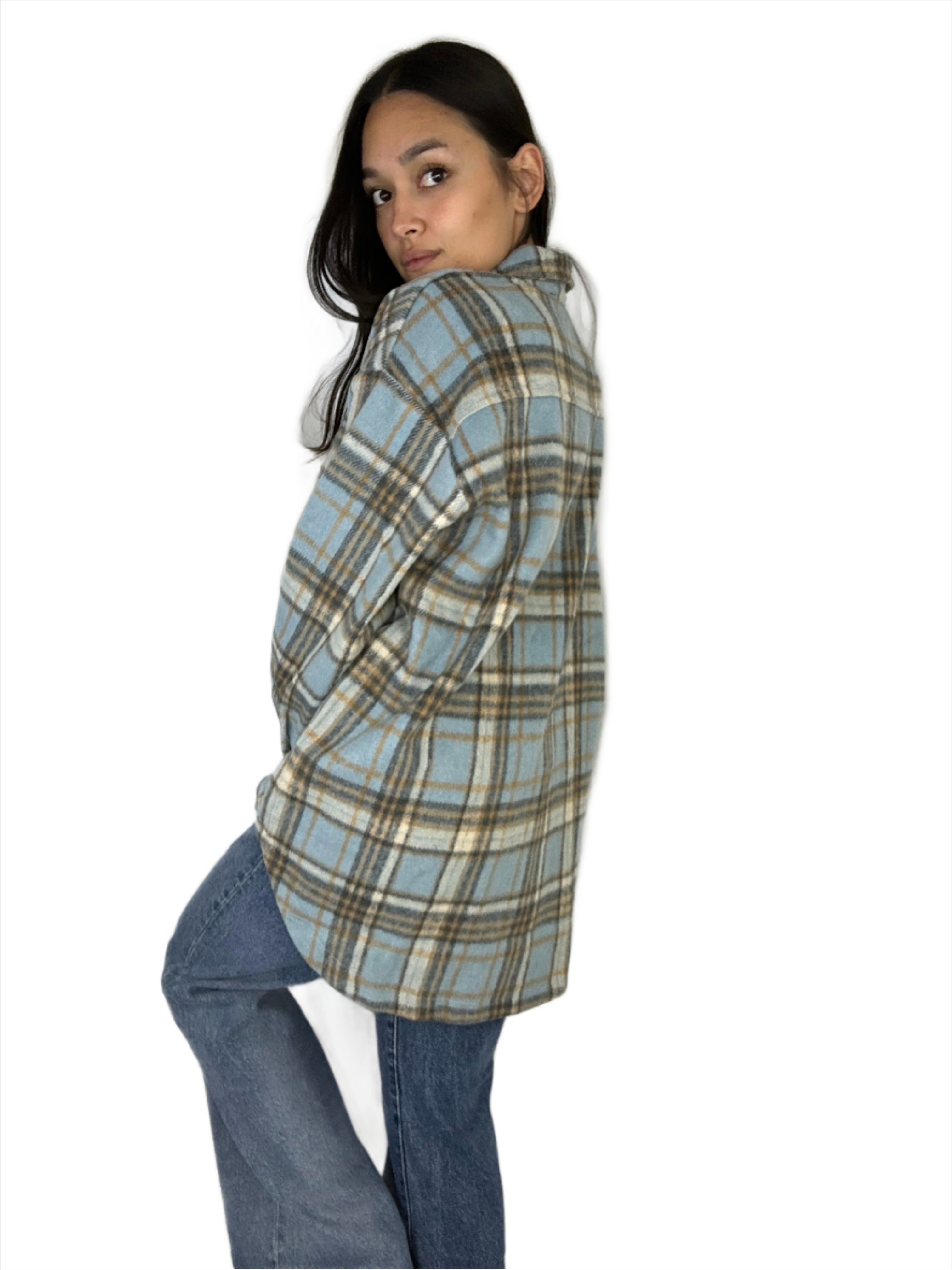 Plaid Brushed Wool Shacket - Alletse