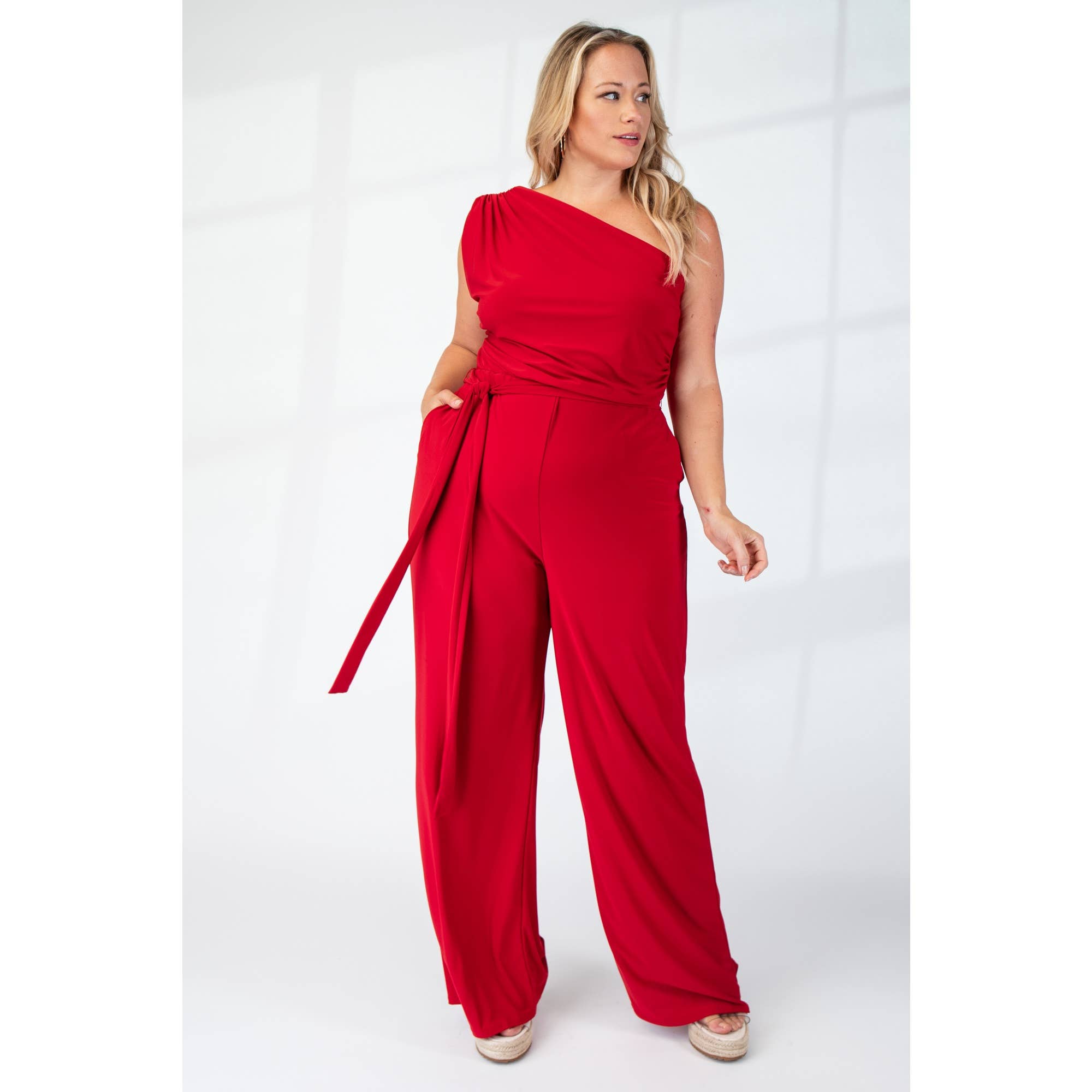 Asymmetrical Knit Jumpsuit - Plus Size - Alletse