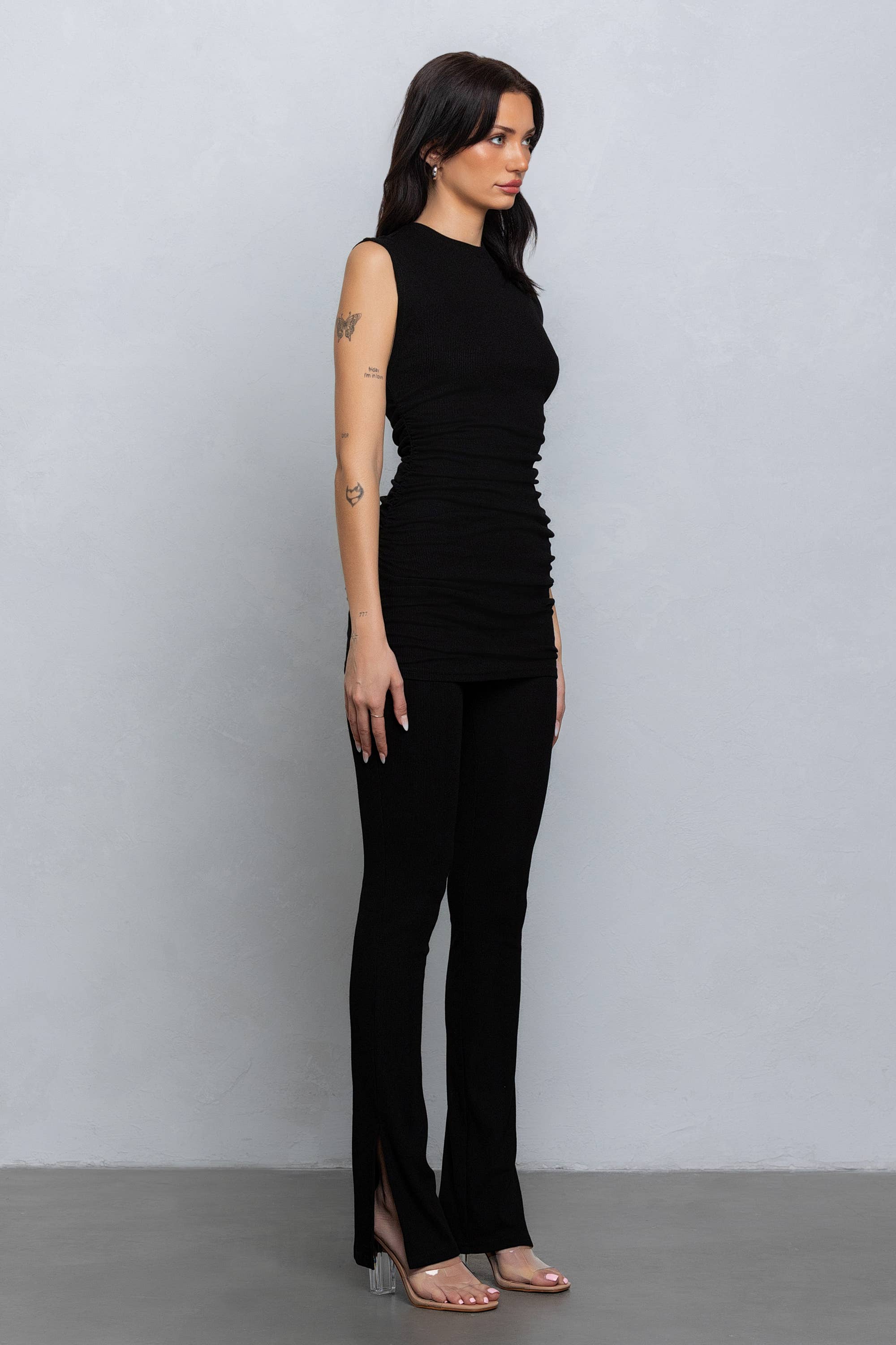 Ribbed Sleeveless Tunic & Pants Set - Alletse