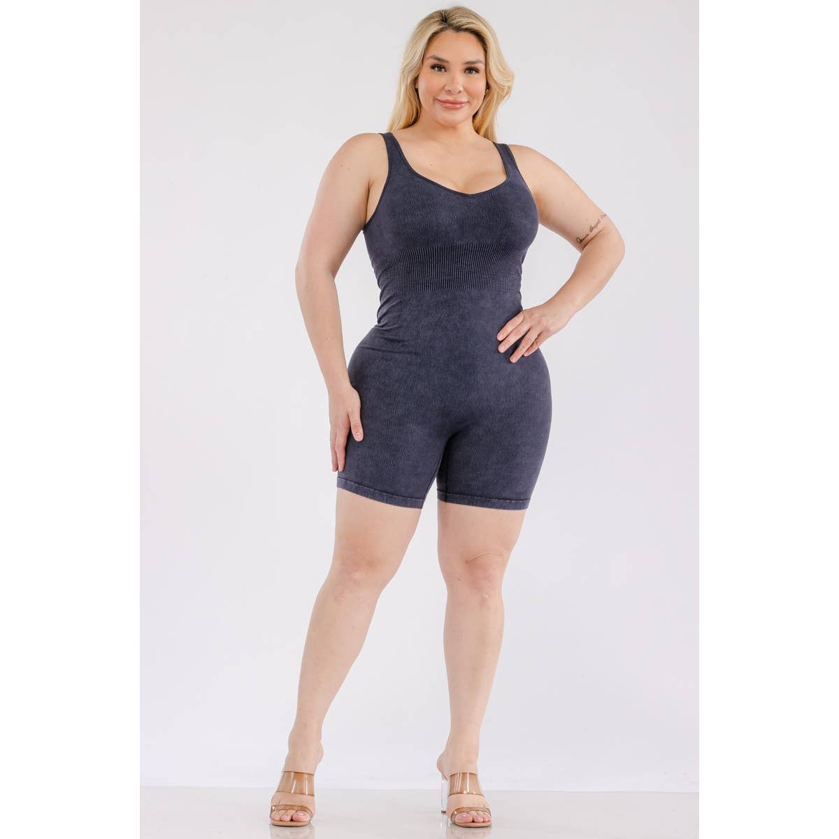 Seamless Crisscross Tank Romper - Plus Size - Alletse