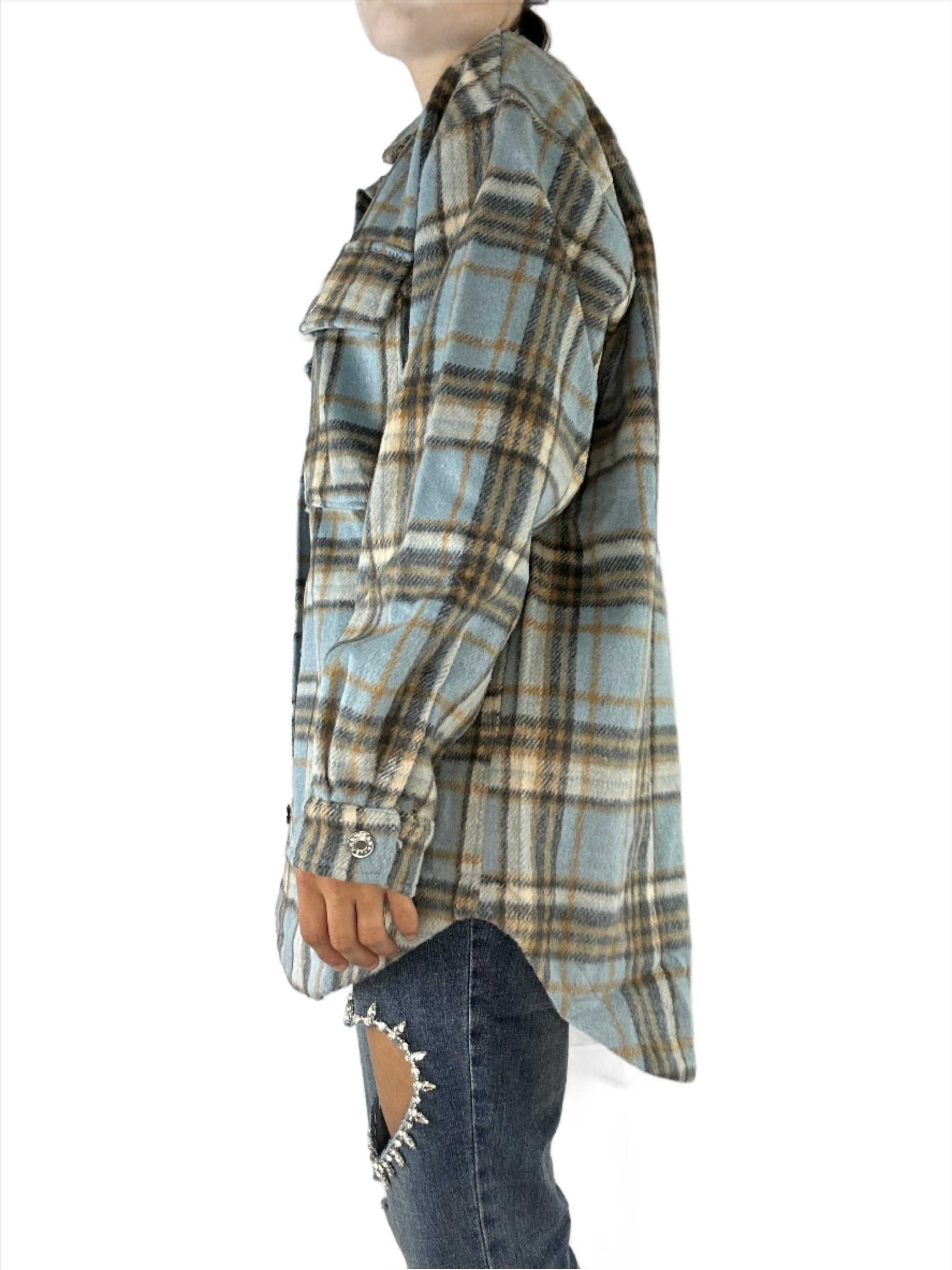 Plaid Brushed Wool Shacket - Alletse