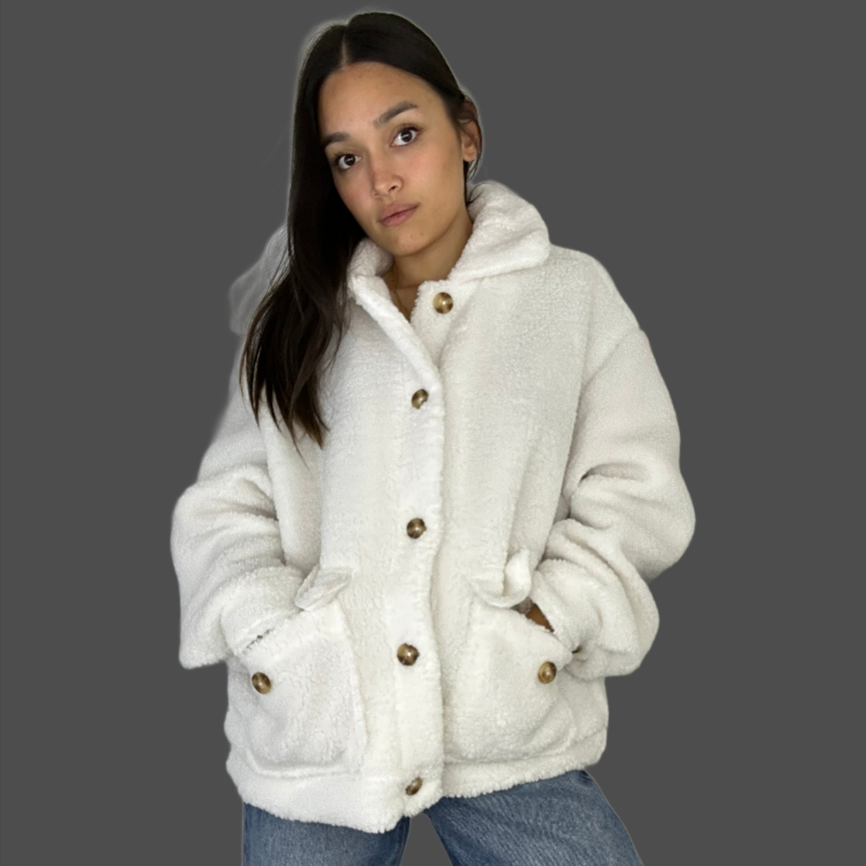 Oversized Faux Sherpa Shacket - Alletse