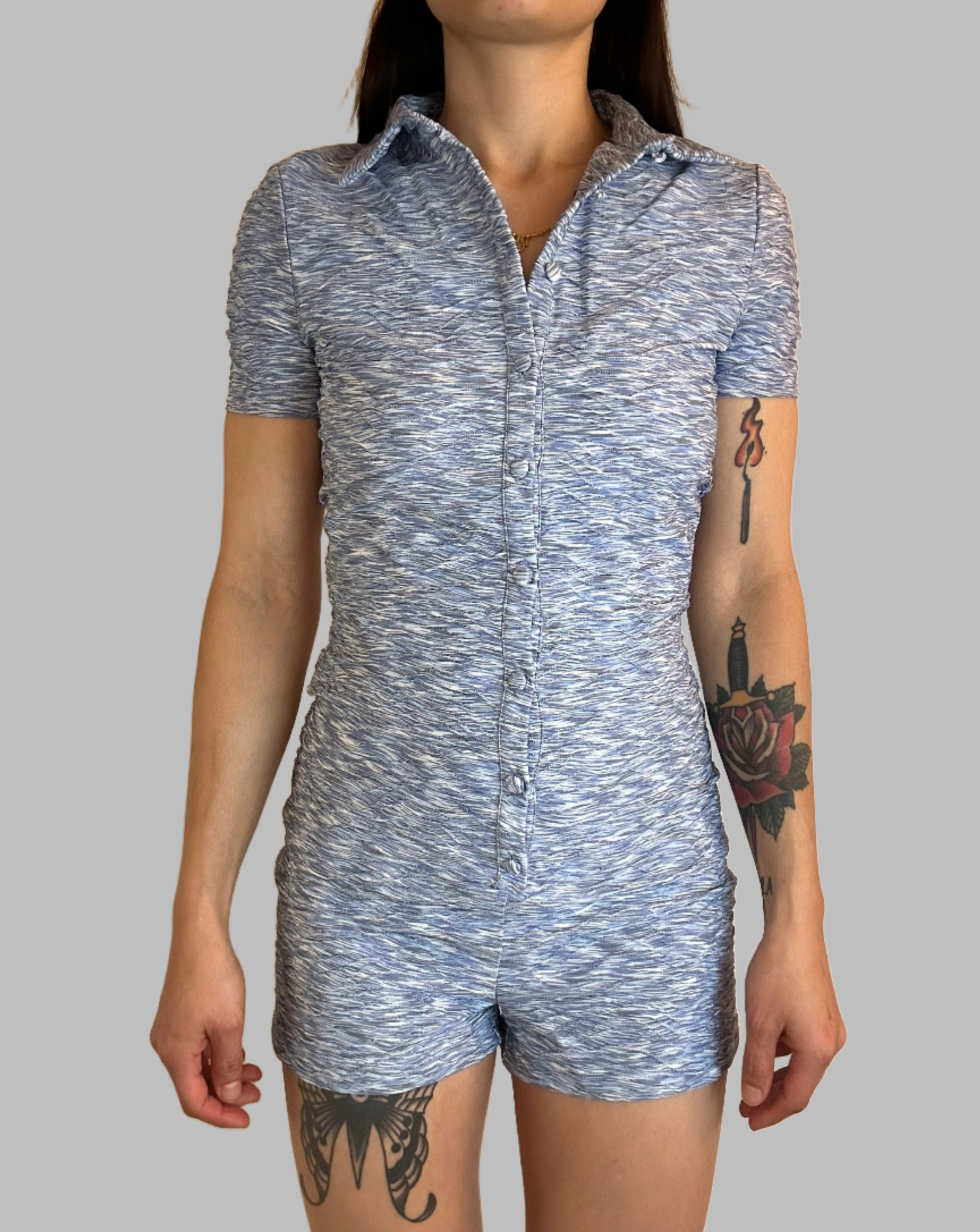 Jacquard Knit Button Up Romper - Alletse