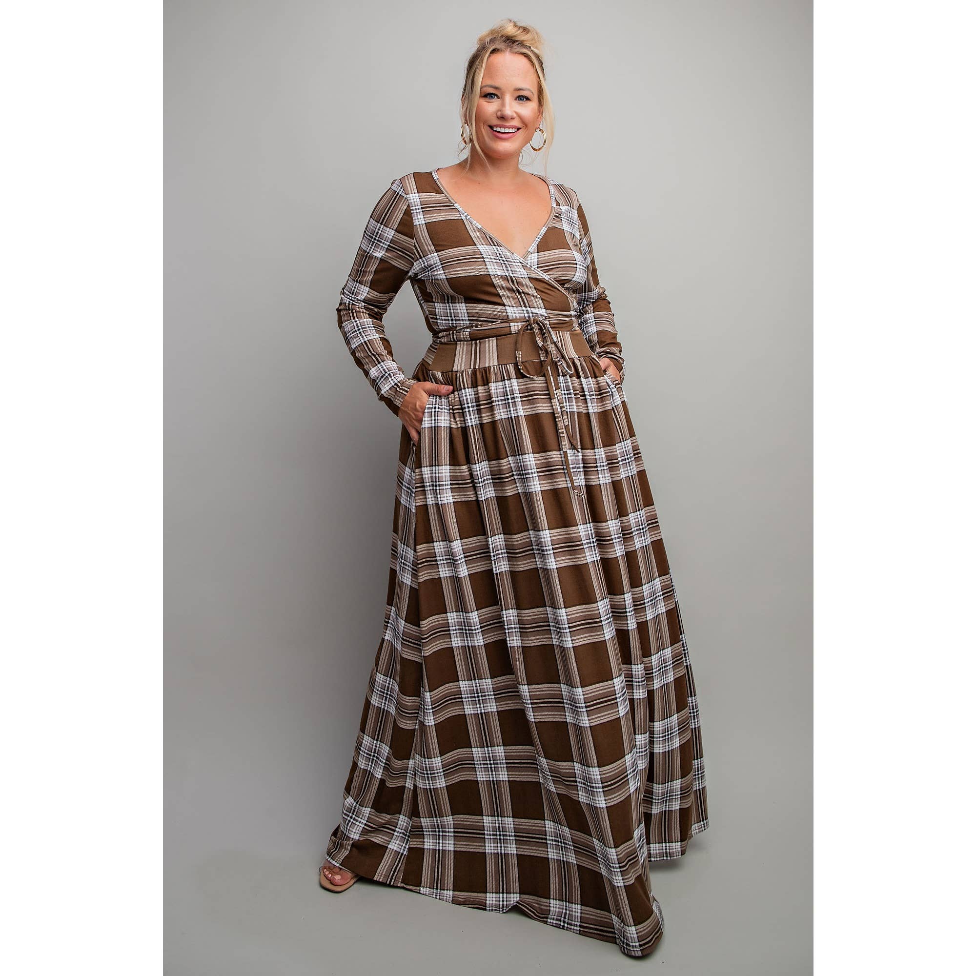 Long Sleeve Surplice Wrap Top & Maxi Skirt Set - Plus Size - Alletse