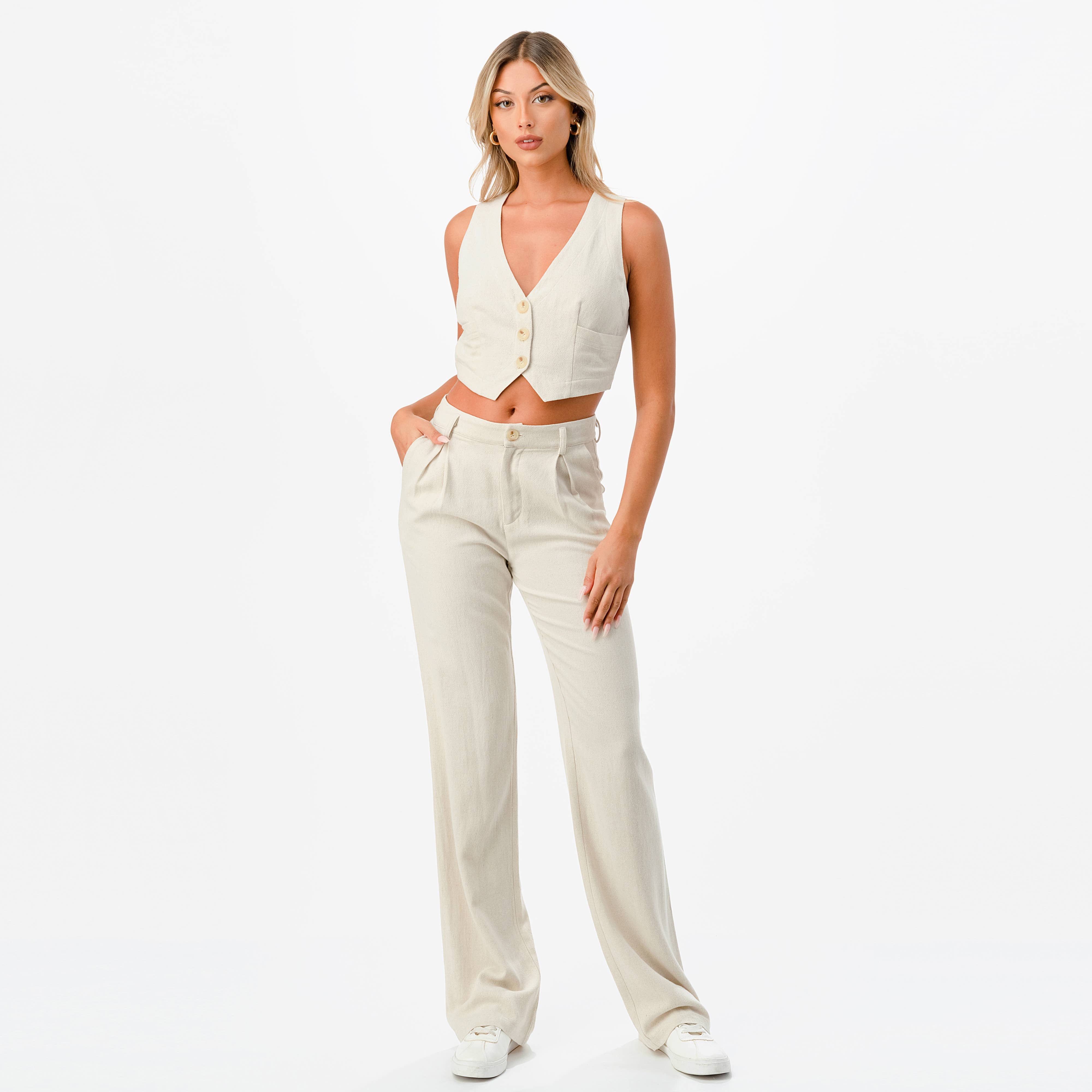 Pleated Linen Blend Trousers - Alletse