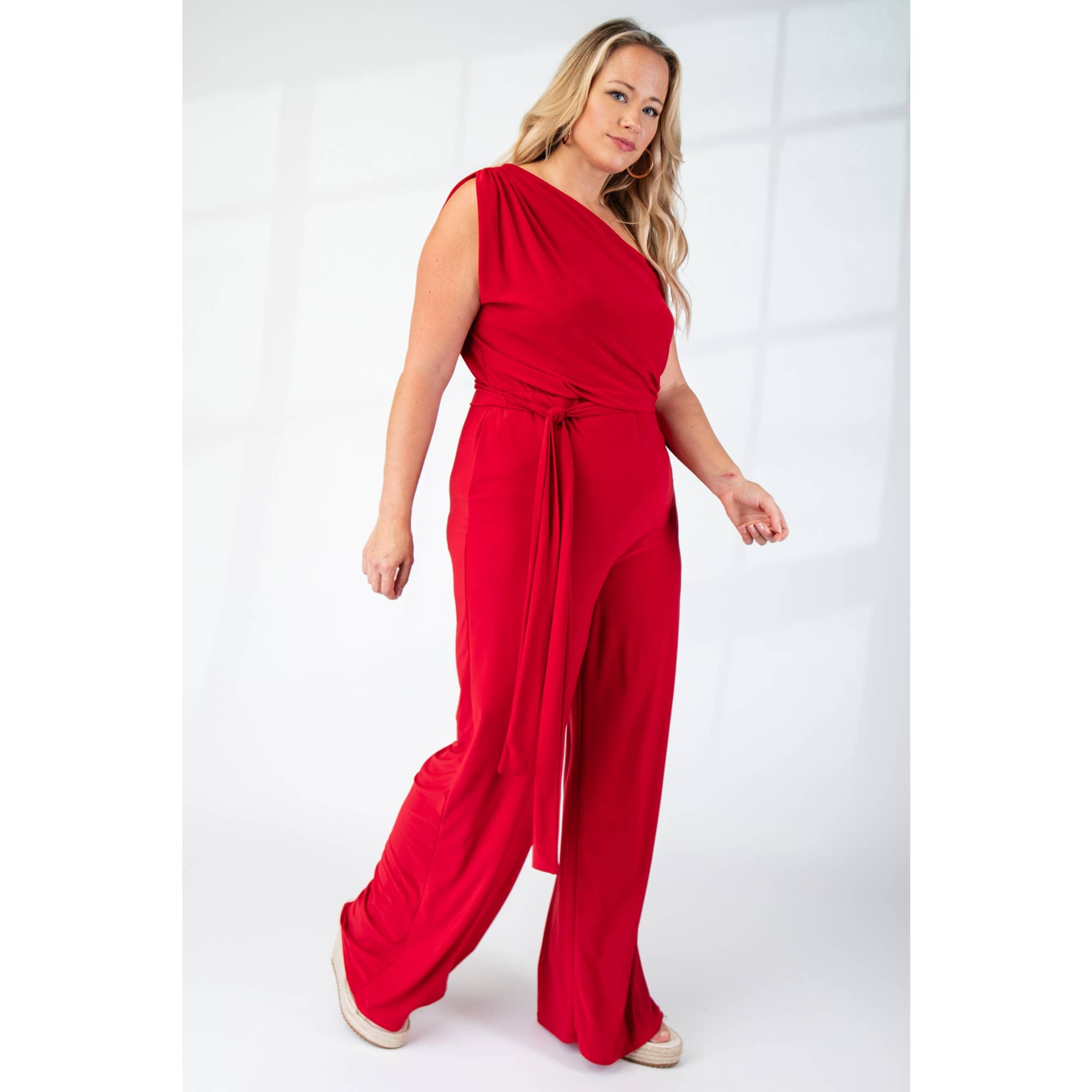 Asymmetrical Knit Jumpsuit - Plus Size - Alletse