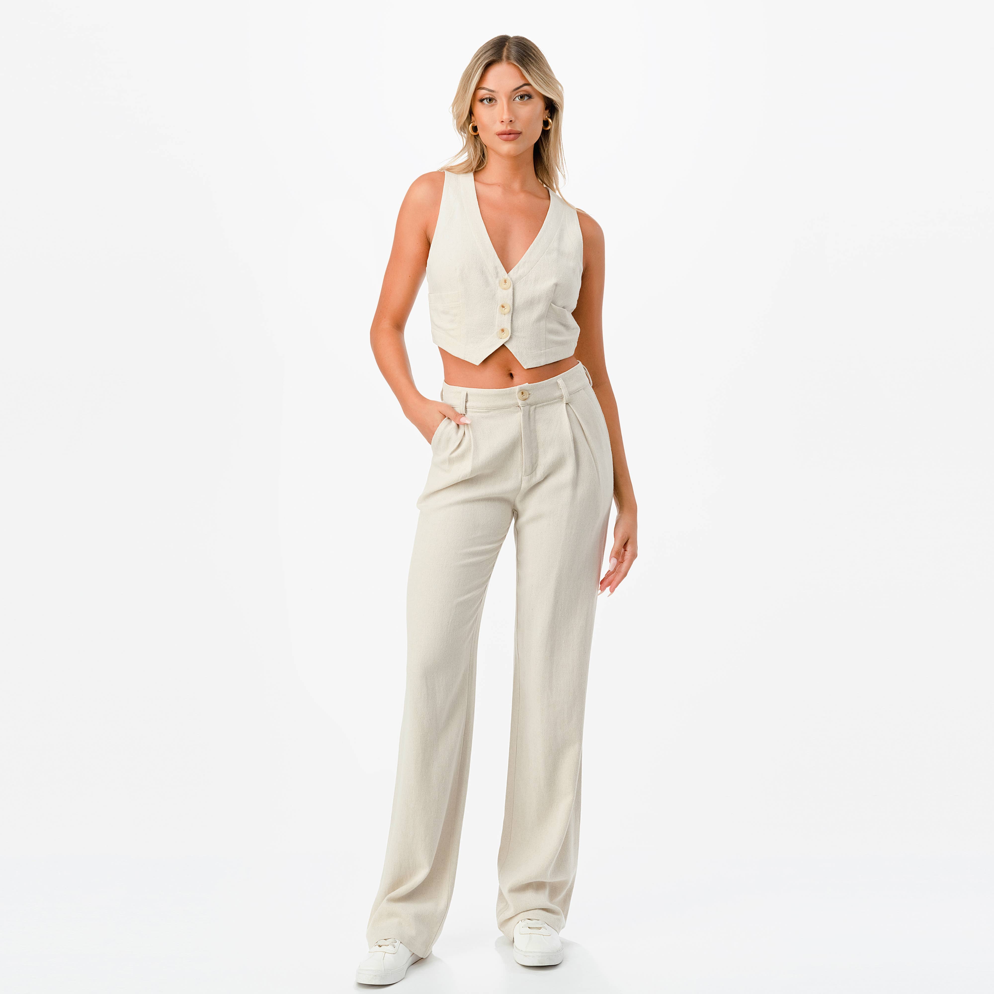 Pleated Linen Blend Trousers - Alletse